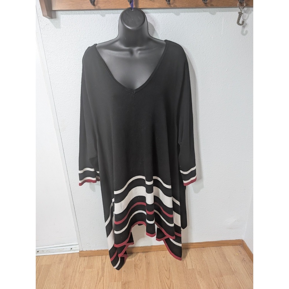 99 Jane Street Pullover Sweater Black Stripe V-Neck Knit 3/4 Sleeve Size 3X